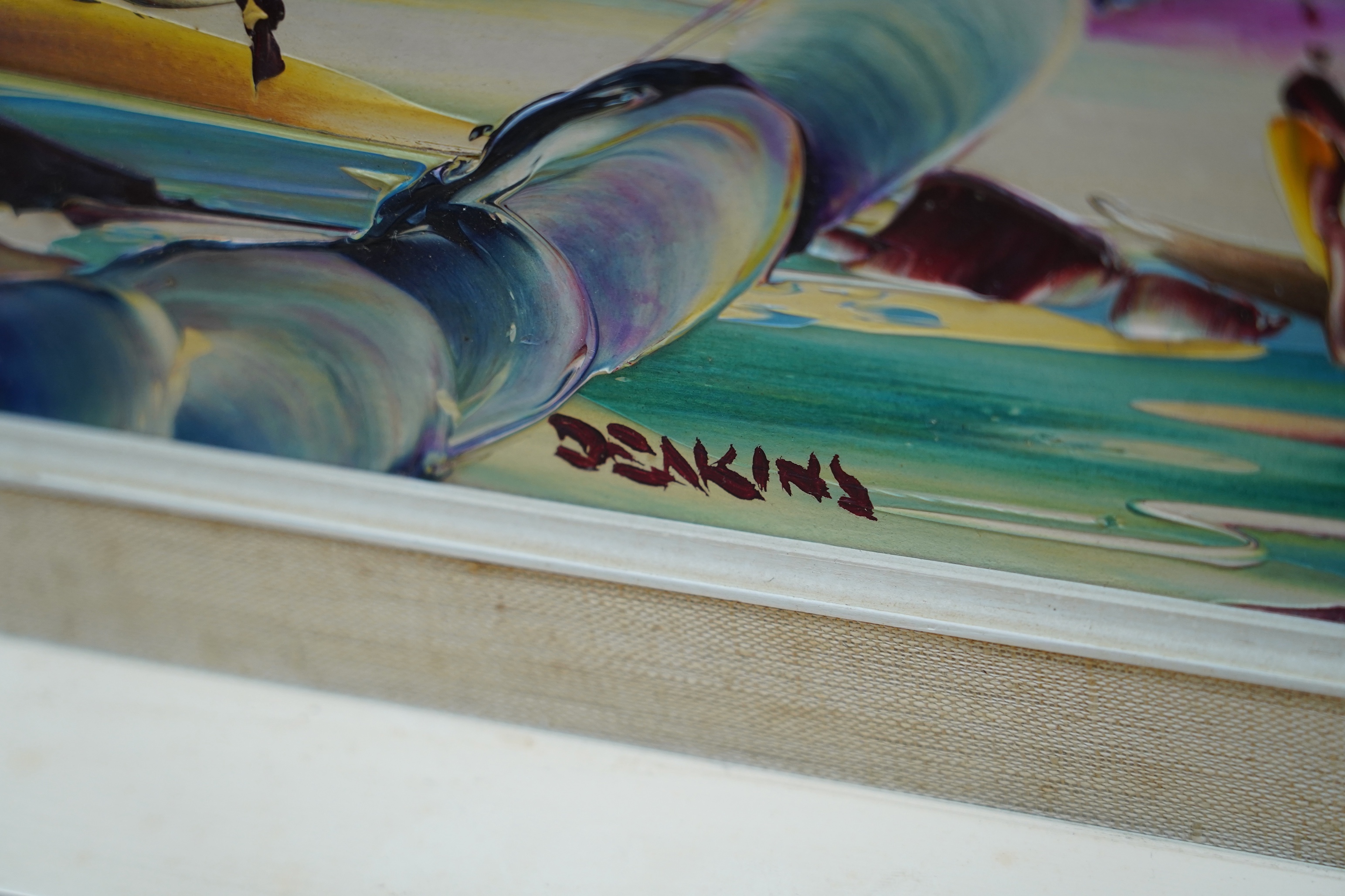 George Richard Deakins (1911-1982), impasto oil on board, Beach scene with figures, signed, 29 x 82cm